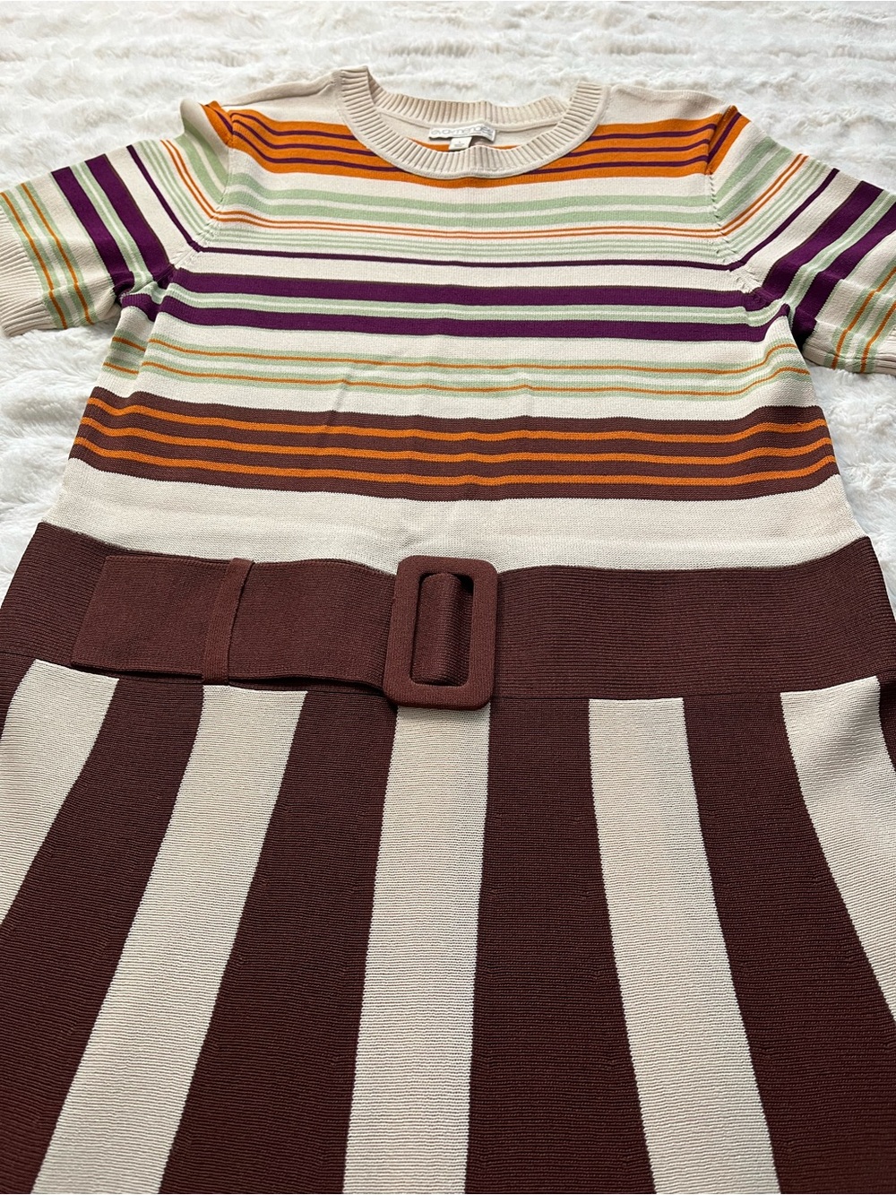 Eva Mendes for New York & Company Brown and Cream Striped Dress - Picture 2 of 8